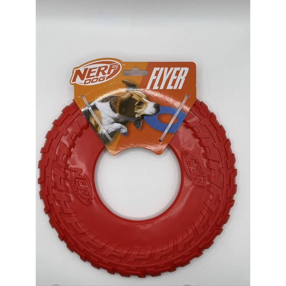Nerf Dog Tire Flyer Dog Toy 10 Inch Red Durable Floating TPR 1111-2096